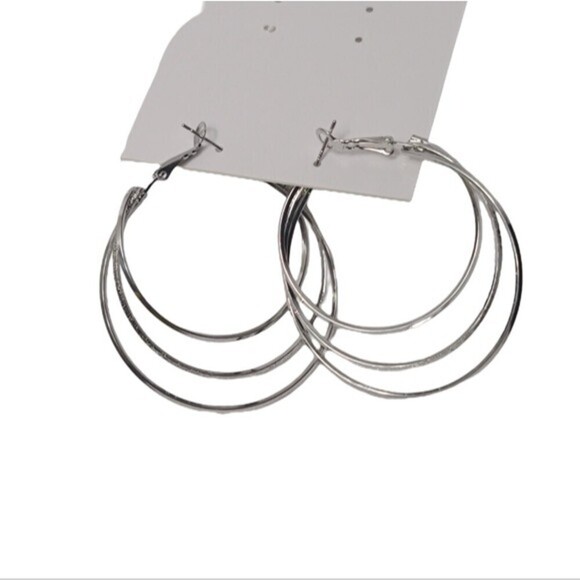 NWT Silver Colored Layered Hoop Earrings - Picture 4 of 6